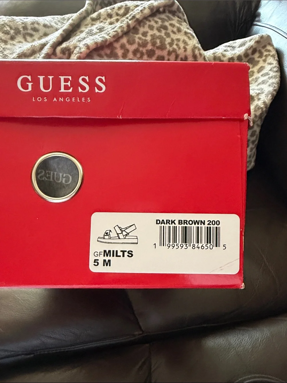 Guess Brown Suede Double-Strap Sandals with Gold Accents